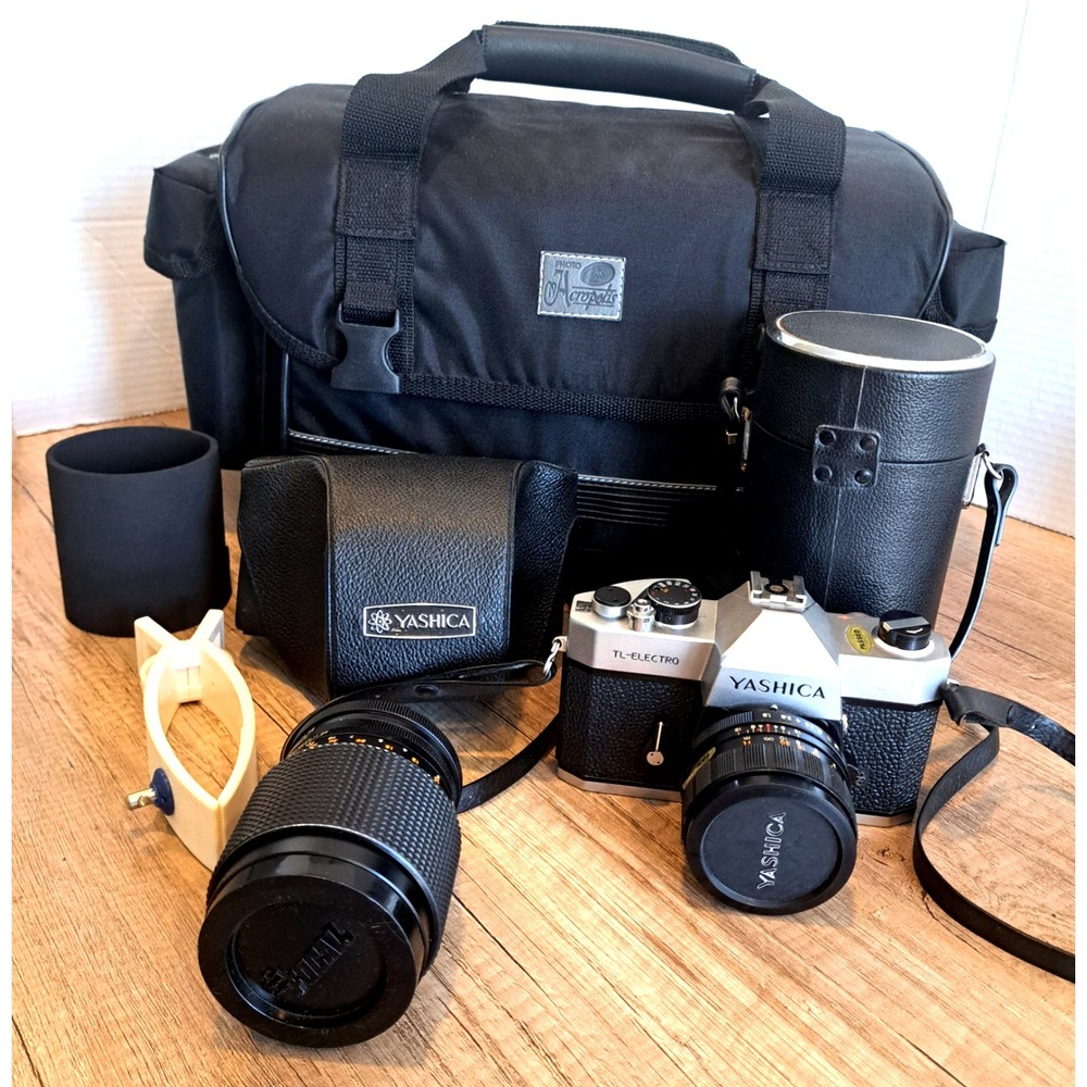 Yashica TL-Electro 35mm SLR Camera w/ Extra Lenses and Case